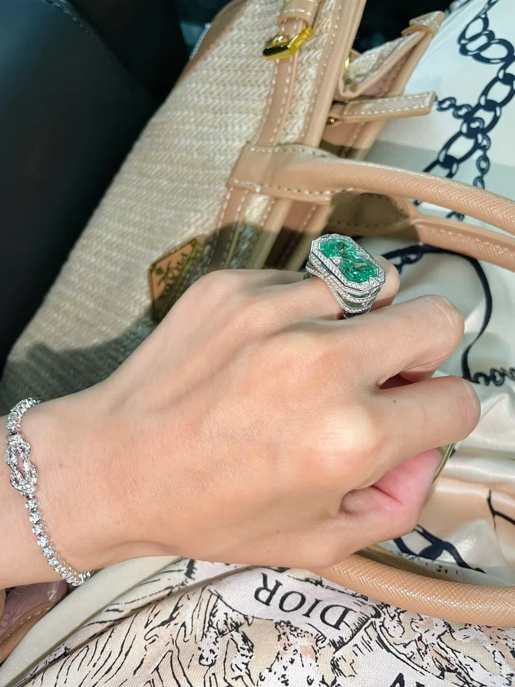 Bellux S925 Silver Gold-Plated Synthetic Gem Paraiba Square Large Carat Diamond Ring Fine Jewelry Style