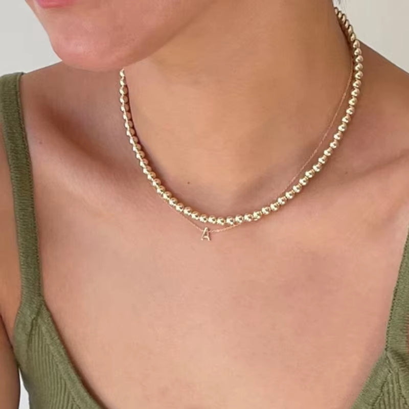 Real 14K Gold Filled round Bead Necklace Dainty Bead Choker Handmade Pendants Tarnish Resistant Necklace Boho Women Jewelry