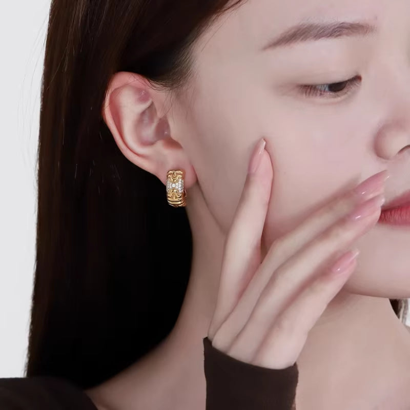 Bellux Italian Style Light Luxury Jewelry 925 Sterling Silver Gold Color Vintage Earrings for Women