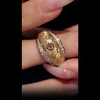 Bellux 925 Silver Synthetic Zircon Golden Brushed Diamond Star Temperament Rings for Women