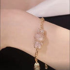 BELLUX New Design Chain 925 Silver Synthetic Zircon Strawberry Pink Rabbit Full Diamond Fashion Bracelet