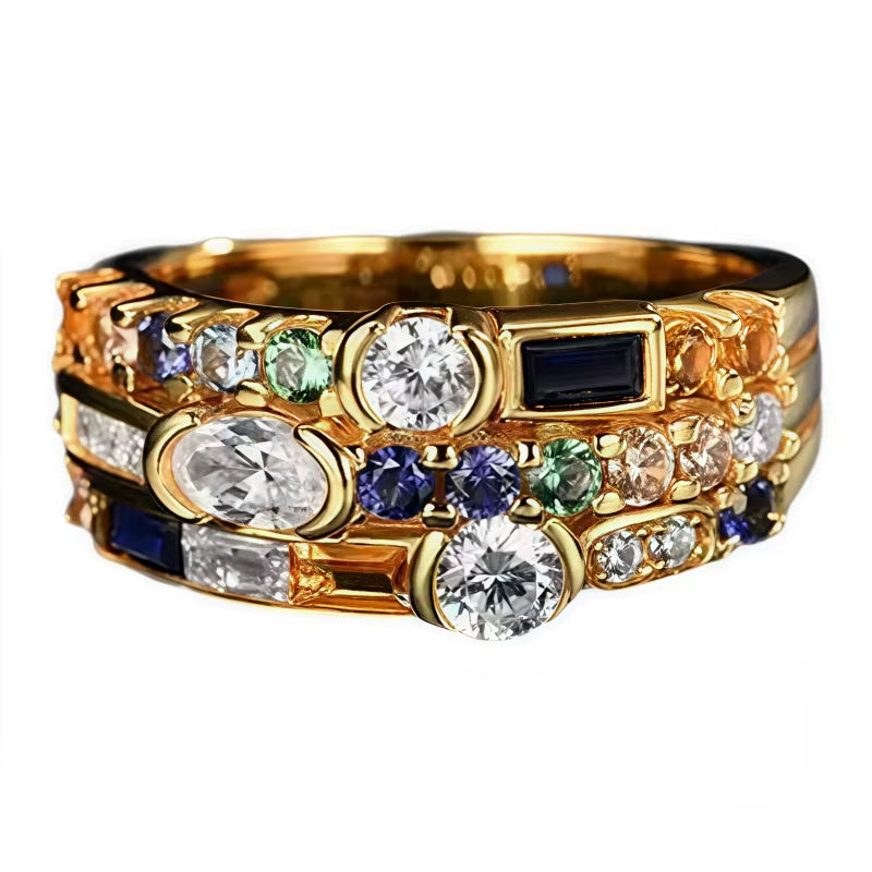 BELLUX 925 Silver Ring Color Geometric Irregular Artificial Yellow Blue Green Nano Gemstone Vintage Unisex Jewelry Ring