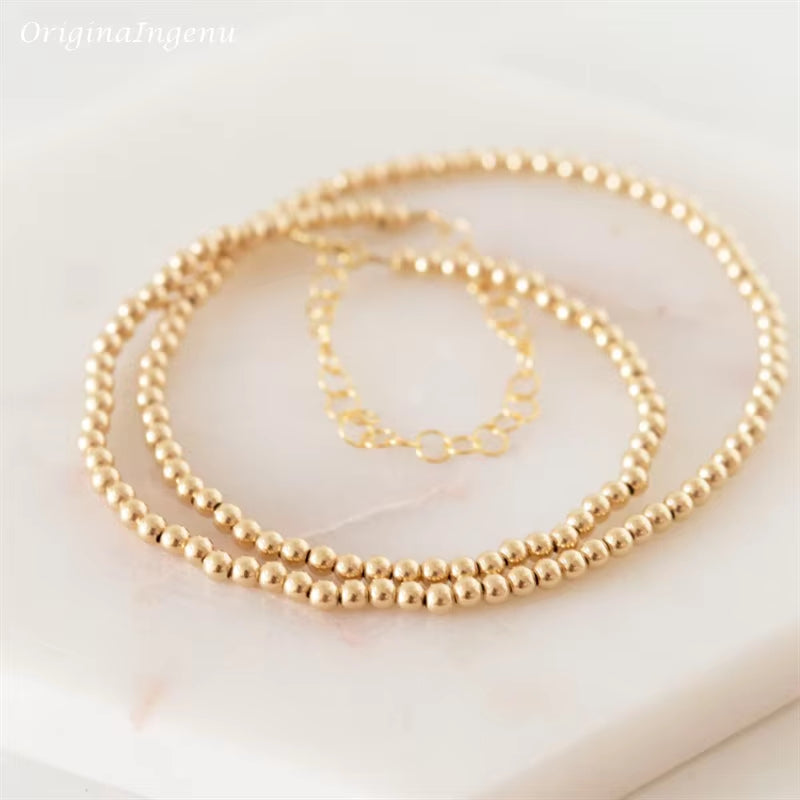 Real 14K Gold Filled round Bead Necklace Dainty Bead Choker Handmade Pendants Tarnish Resistant Necklace Boho Women Jewelry