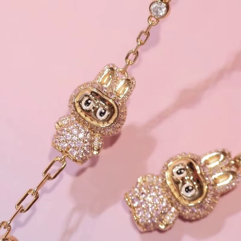 BELLUX New Design Pendant Chain 925 Silver Synthetic Zircon Strawberry Pink Rabbit Full Diamond Fashion Necklace