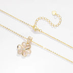 Au585 Cubic Zircon CZ 14K Solid Gold Diamond Flower Pendant Necklace for Women with 925 Sterling Silver Chain for Gift