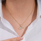 14K Solid Gold Cubic Zircon CZ Charms Necklace Animal Good Luck Elephant Pendant for Women with 925 Silver Link Chain