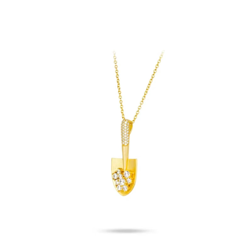 Bellux Pendant 925 Silver Synthetic Zircon Gold and Silver Colors Inlay Diamond Shovel Unique Design Necklace