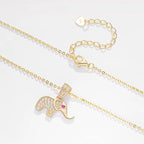 14K Solid Gold Cubic Zircon CZ Charms Necklace Animal Good Luck Elephant Pendant for Women with 925 Silver Link Chain