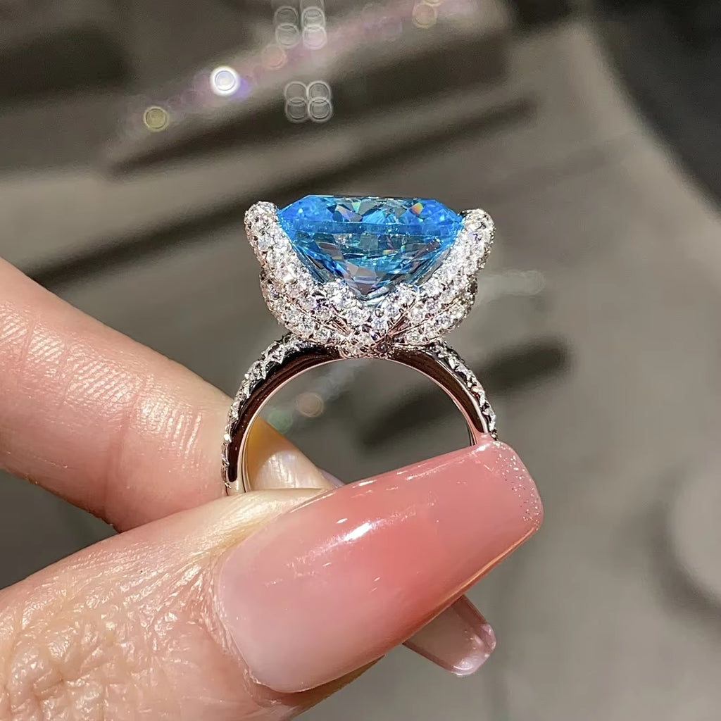 BELLUX 925 Silver Gold Plated Synthetic Zircon Ring Fine Jewelry Sapphire Shining Luxury Fashion Ring