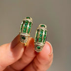 BELLUX Fashion New Arrival 925 Silver Gold Plated Synthetic Zircon Emerald Full Diamond Vintage Earrings