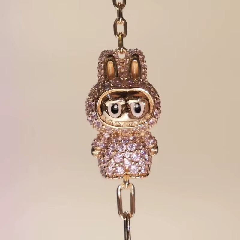 BELLUX New Design Pendant Chain 925 Silver Synthetic Zircon Strawberry Pink Rabbit Full Diamond Fashion Necklace