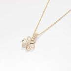 Au585 Cubic Zircon CZ 14K Solid Gold Diamond Flower Pendant Necklace for Women with 925 Sterling Silver Chain for Gift